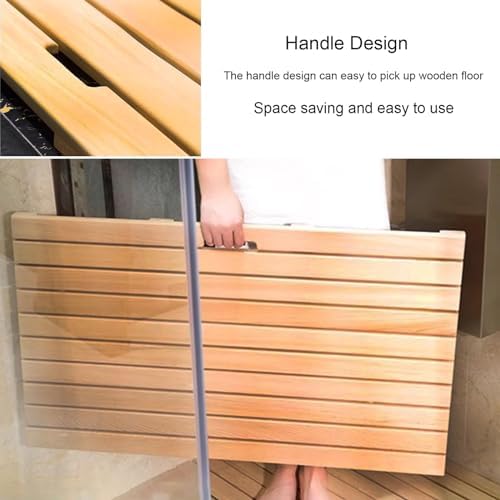 Teak Shower Mat Foldable Luxury Wooden Non-Slip Wood Bath Mat for Bathroom Bathtub Indoor Outdoor,Wooden Shower Mat Non Slip Bathroom Floor Mat for Bathtub Spa Pool Commercial Grade Waterpro