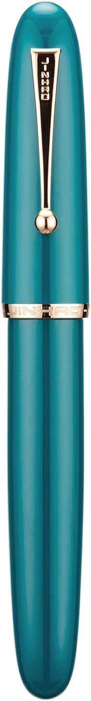 Jinhao 9019 DaDao Series Fountain Pen, Size 8 Fine Heartbeat Nib with Large Ink Converter, Lake Blue Acrylic Design Smooth Writing Pen (Gold Trim)