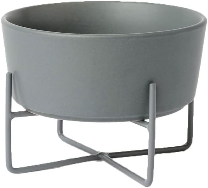 Waggo Simple Solid Dog Bowl and Dog Bowl Stand - Single Iron Stand with Single Ceramic Feeder or Water Bowl (Dolphin, Large)