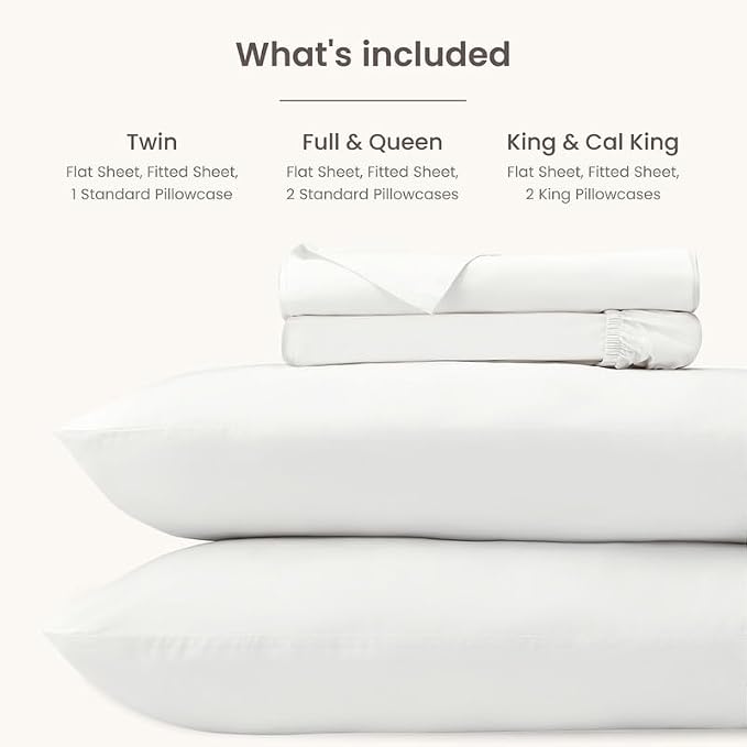 BIOWEAVES 100% Organic Cotton Sheets, 500 Thread Count 4-Piece GOTS Certified Bed Sheet Set Fits Mattress Upto 17" Deep Pocket, Soft & Silky Sateen Weave Full, White