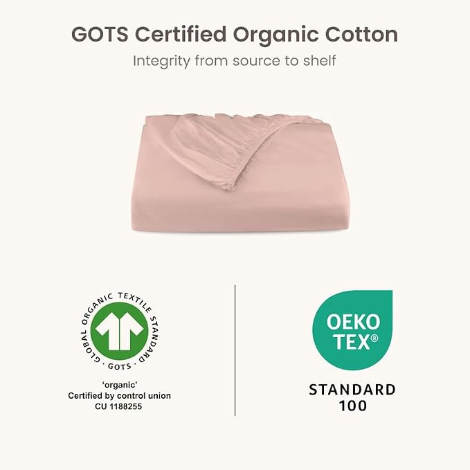 Bioweaves 100% Organic Cotton 1 Fitted Sheet Queen Size Only | 300 Thread Count Sateen Weave GOTS Certified with Deep Pocket - Dusty Rose