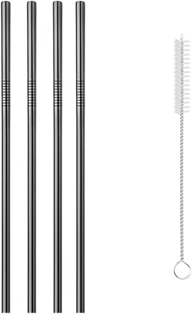 Reusable Metal Straws,10.5" Stainless Steel Straws,Easy to Use(4 PCS,black)