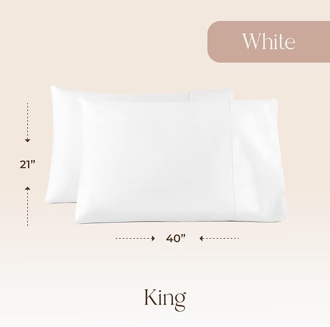 100% Organic Cotton Pillow Cases King Size Set of 2-100% Cotton Pillowcases GOTS Certified 300 Thread Count - Naturally Cooling Comfortable Breathable & Soft Pillow Cases (White, King)