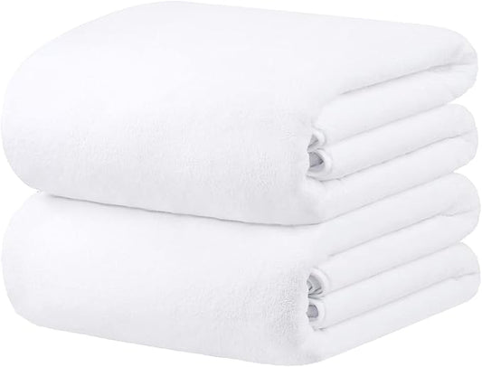 JML Luxury Hotel & SPA Oversized Bath Towels (2 Pack, 40"x80") - 350GSM High-Density Fleece Towel Sets - Super Soft and Absorbent, Lint Free, Fade Resistant Extra Large Bath Sheet, White