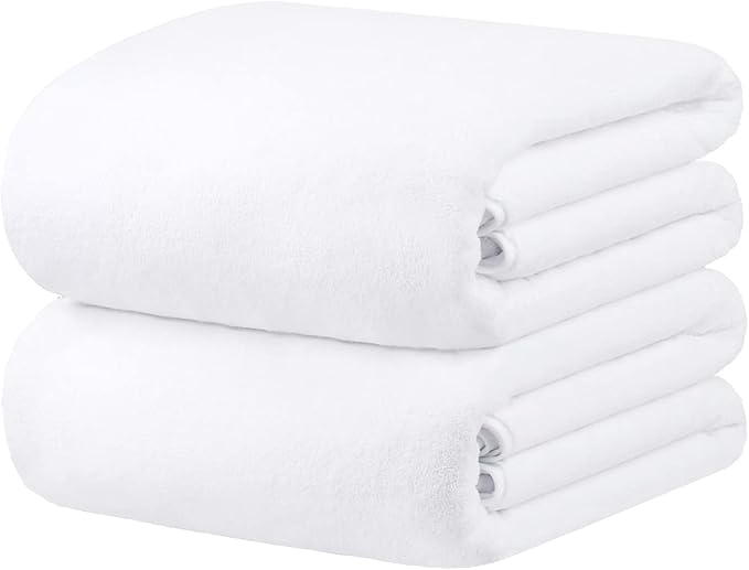 JML Bath Sheet Towel Set, 2 Pack, 35"x70", Large Bath Towels for Adult - Microfiber Fleece - Super Soft, Absorbent, Oversized, Lint-Free for Hotel,Yoga, Sauna, SPA, Hair Wrap, White