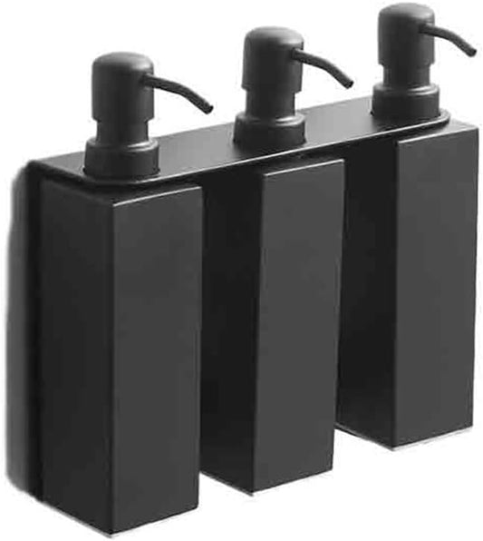 Soap Dispenser Stainless Steel Wall Mounted Soap Dispenser Bathroom Squeeze & Stick Set of 3 Lotion Bottles Wash Dispensers(Black)