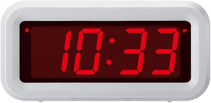 Digital Alarm Clock Battery Operated with LED Display for Bedrooms, Long Battery Life for 12 Months, 3 Brightness Adjustable, 12/24 Hour, Snooze, White Case with Red Digits