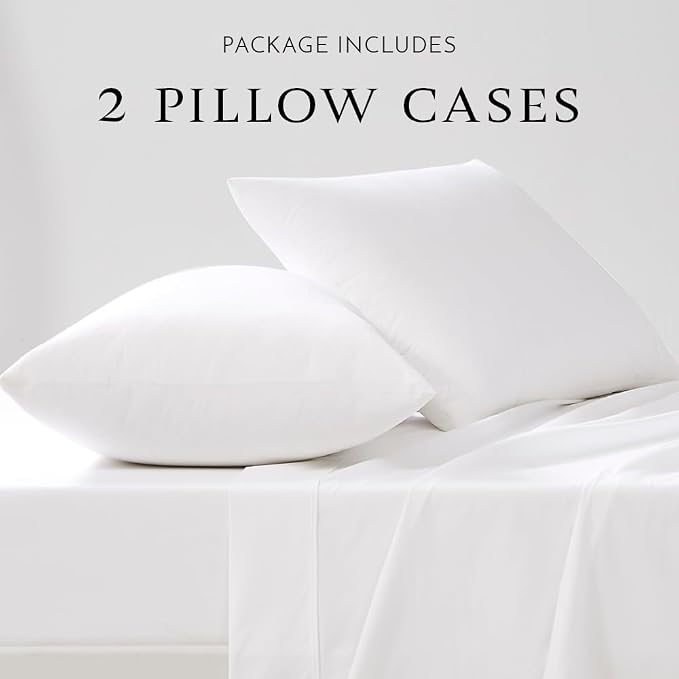 Linen Closet 100% Organic Cotton King Size Pillow Cases Set of 2, Arctic White, 300 Thread Count Pillow Covers, Percale Weave, Cooling, Crisp & Breathable Pillowcases for Home & Hotel Pillows, 40"x20"