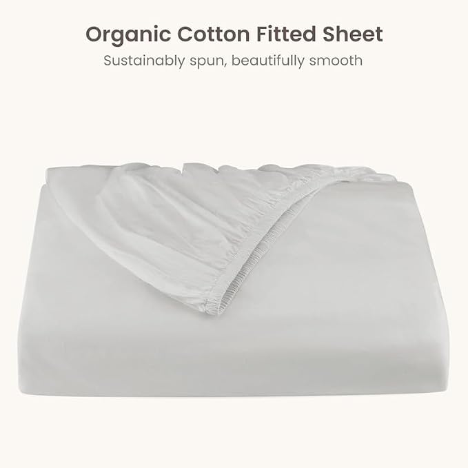 Bioweaves 100% Organic Cotton 1 Full Size Fitted Sheet Only | 300 Thread Count Sateen Weave GOTS Certified with Deep Pocket - Silver