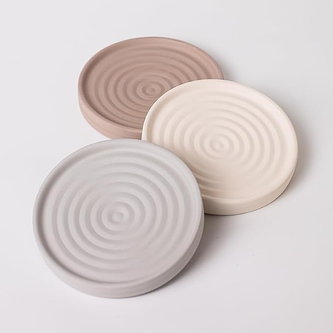 Home Bathroom Kitchen Use Diatomite Round Tray Ceramic Fast Dry Soap Holder (One Unit Light Grey)