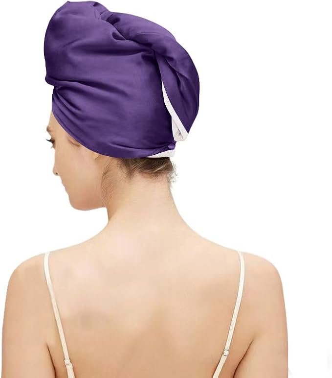 Satin Microfiber Hair Towel Wrap for Quick Drying & Anti-Frizz - Super Absorbent, Hair Turbans for Wet Hair, Ideal for Long, Short, Curly Hair (Purple)