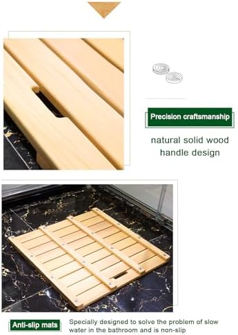 Teak Shower Mat Foldable Luxury Wooden Non-Slip Wood Bath Mat for Bathroom Bathtub Indoor Outdoor,Bamboo Bath Mat for Shower Room Non Slip Wooden Floor Mat with Handles (20x28in)
