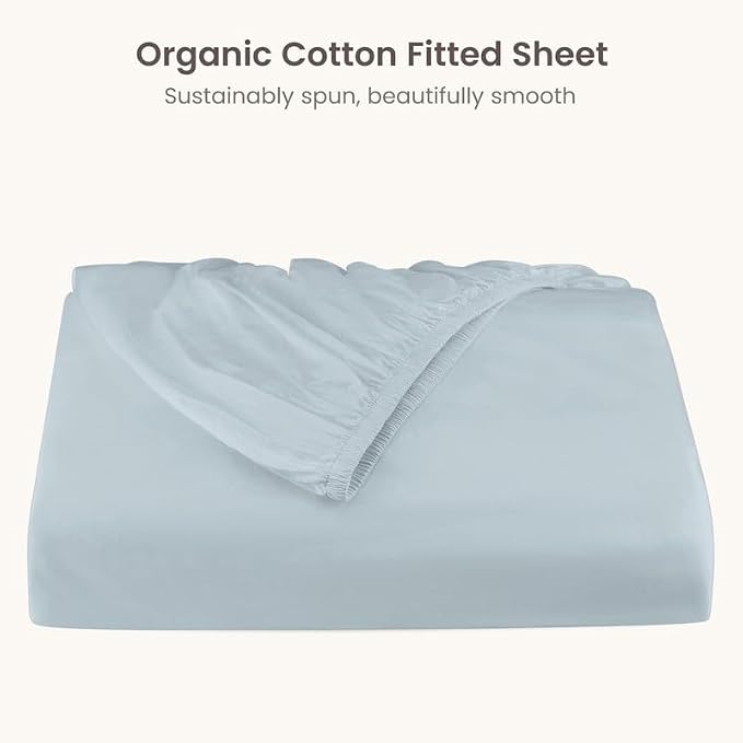 Bioweaves 100% Organic Cotton 1 King Size Fitted Sheet Only | 300 Thread Count Sateen Weave GOTS Certified with Deep Pocket - Shore