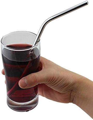 Stainless Steel Straws Spoon Drinking Straws Reusable Set of 6 Bent and Straight Cleaning Brush Included
