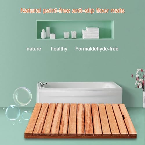 Teak Shower Mat Foldable Luxury Wooden Non-Slip Wood Bath Mat for Bathroom Bathtub Indoor Outdoor,Bamboo Bath Mat for Shower Spa and Sauna Waterproof Anti Slip Mat with Handle Design Rectang