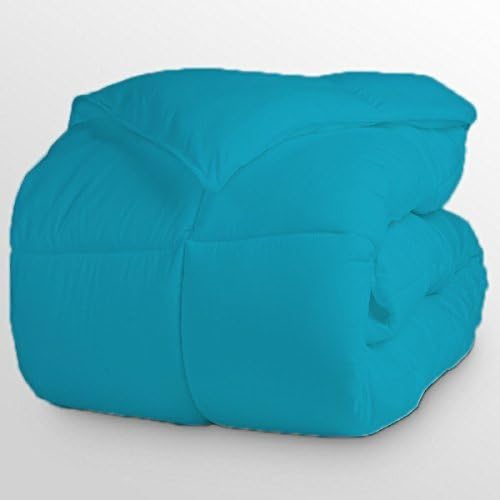Luxurious and Hypoallergenic 600 Thread Count 1 Piece Down Alternative Comforter 100% Egyptian Cotton Solid (Full/Queen, Turquoise Blue)