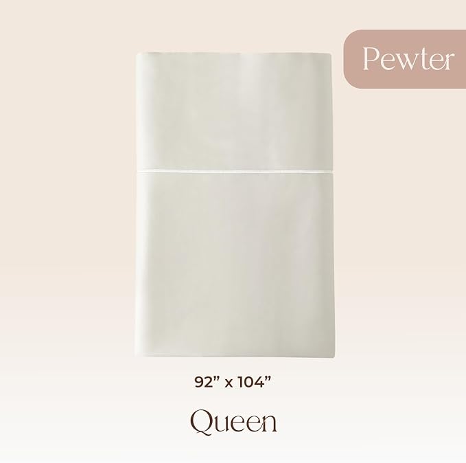 Certified Organic Queen Flat Sheet Only - 100% Organic Cotton Top Sheet with Luxurious Soft and Breathable 300 Thread Count Sateen Weave Finish - GOTS & Fairtrade Certified (Pewter, Queen)