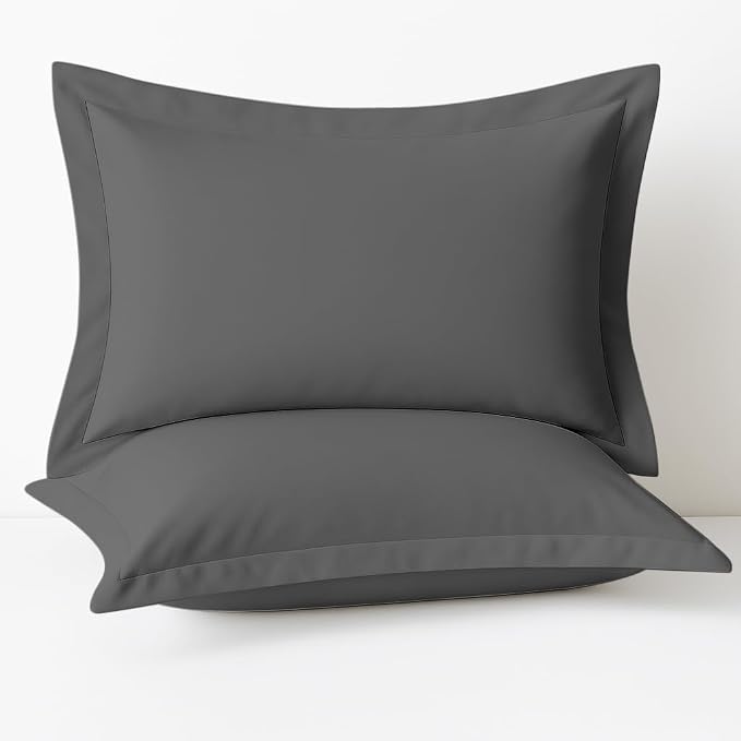 2 Pack Pillow Shams King Size 20x40 – 600 Thread Count 100% Organic Cotton Grey Pillow Covers with 2 Inch Decorative Flange, Soft & Smooth Premium Hotel-Quality Pillowcases Set of 2