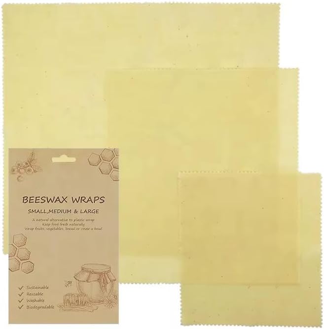 Beeswax Wrap Reusable Beeswax Food Wraps, Eco Friendly, Sustainable Wraps, 3 Pack (S, M, L)