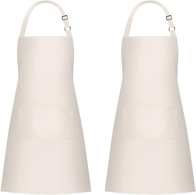 Jubatus 2 Pack 100% Cotton Aprons with 2 Pockets Cooking Chef Kitchen Adjustable Bib Apron for Women Men, Beige
