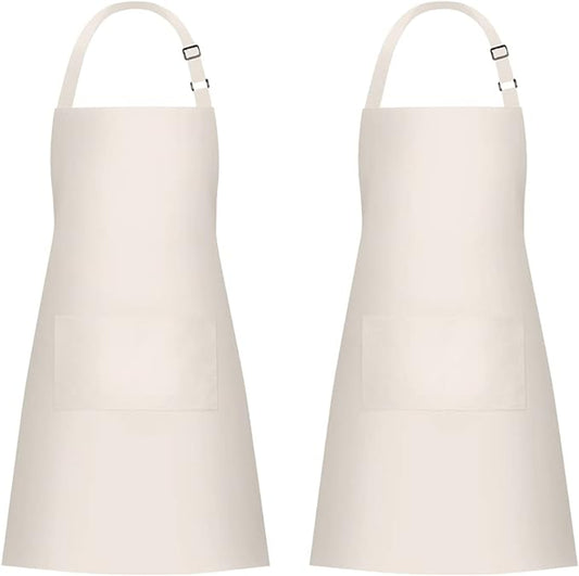 Jubatus 2 Pack 100% Cotton Aprons with 2 Pockets Cooking Chef Kitchen Adjustable Bib Apron for Women Men, Beige