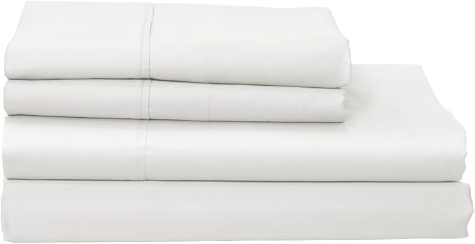 Organic Cotton Long Staple Silky Soft Single Pick Sateen Bed Sheet Set - Luxurious & Premium Hotel Quality - GOTS Certified - Solid Dyed (White, Queen (U.S. Standard))
