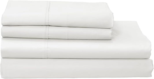 Organic Cotton Long Staple Silky Soft Single Pick Sateen Bed Sheet Set - Luxurious & Premium Hotel Quality - GOTS Certified - Solid Dyed (White, Queen (U.S. Standard))