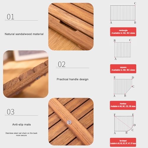 Teak Shower Mat Foldable Luxury Wooden Non-Slip Wood Bath Mat for Bathroom Bathtub Indoor Outdoor,Customizable Non Slip Wooden Bath Mat Bamboo Shower Mat Solid Wood Absorbent Shower Mat with
