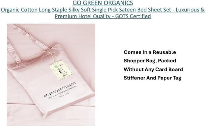 Organic Cotton Long Staple Silky Soft Single Pick Sateen Bed Sheet Set - Luxurious & Premium Hotel Quality - GOTS Certified - Solid Dyed (Light Pink, Queen (U.S. Standard))