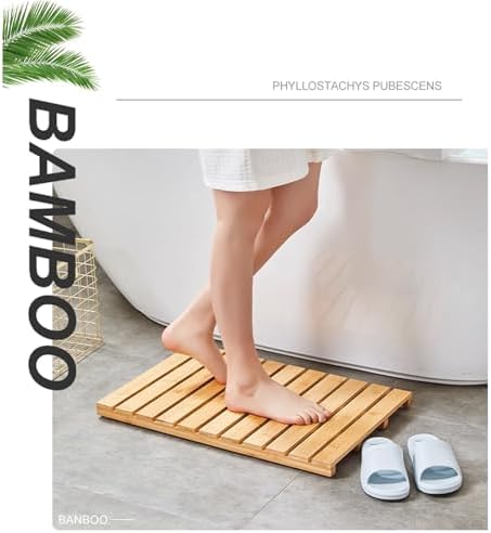 Teak Shower Mat Foldable Luxury Wooden Non-Slip Wood Bath Mat for Bathroom Bathtub Indoor Outdoor,Non-Slip Nanmu Wood Bath Mat - Water-Resistant Spa Mat for Shower & Pool - Durable, No Maint