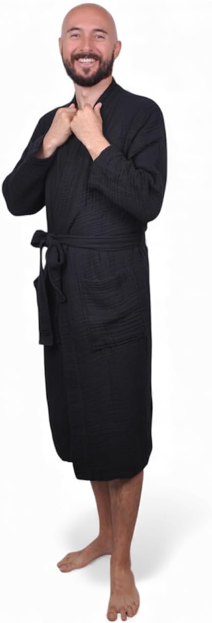 Muslin Bathrobe - Cotton Gauze Robe for Women and Men - Lightweight Breathable Summer Kimono - Boho Spa/Maternity Robe