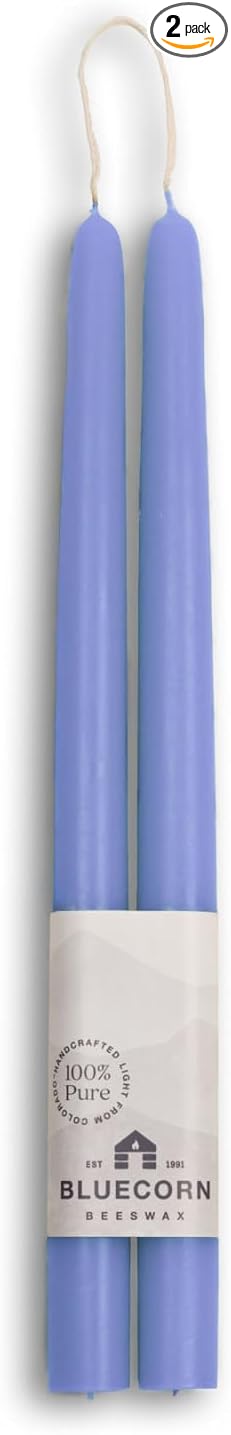 Bluecorn Beeswax Taper Candles, 100% Pure Natural Bees Wax, Pair of 12 Inch Lilac Tapered Candlesticks, Clean Burning & Dripless, Fragrance Free, Long Lasting, Home Decor, American Made, 1 Count