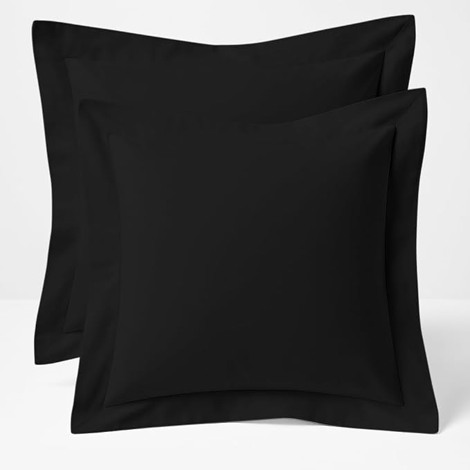 2 Pack Euro Pillow Shams 26x26 – 600 Thread Count 100% Organic Cotton Black Square Pillow Covers with 2 Inch Flange, Soft & Smooth Premium Hotel-Quality Pillowcases Set of 2