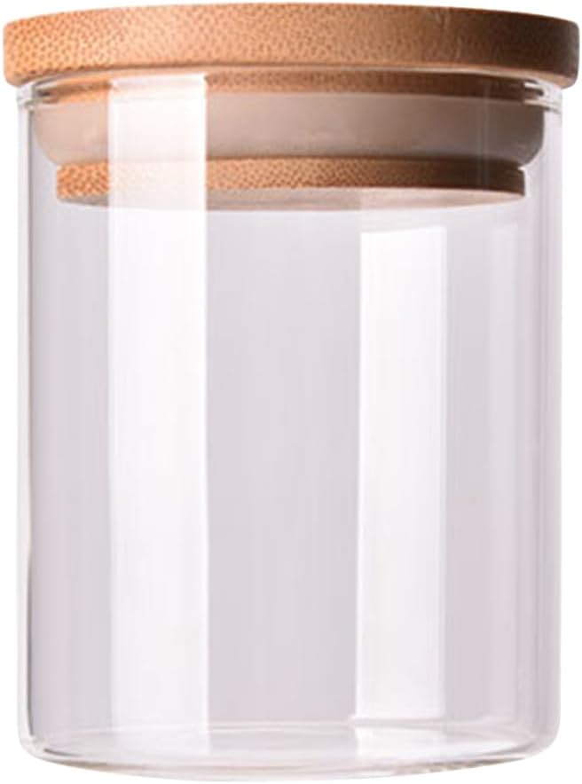 Glass Food Storage Containers with Bamboo Lids Airtight Food Storage Jar Glass Jar Kitchen Canisters for Pasta, Rice, Flour, Sugar(175ml, 65x80mm)