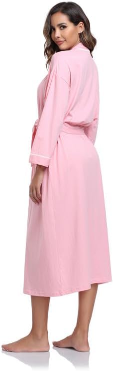 COLORFULLEAF 100% Cotton Women's Robes Summer Lightweight Kimono Soft Long Cotton Bathrobe for Women with Pockets