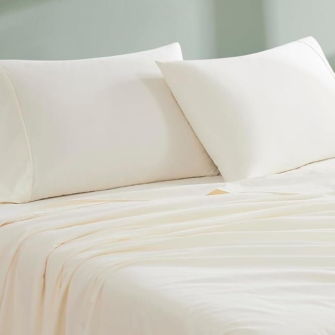 Linen Closet 100% Organic Cotton Pillow Cases standard Size Set of 2, Fresh Ivory, 300 Thread Count Pillow Covers, Percale, Cooling, Crisp, Breathable Pillowcases for Home, Hotel Pillows, 30"x20”