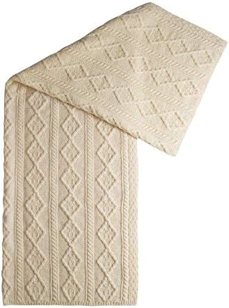 SAOL 100% Merino Wool - Aran Knit Couch Throw Blanket 40" x 60" (102 x 152 cm) (Natural)