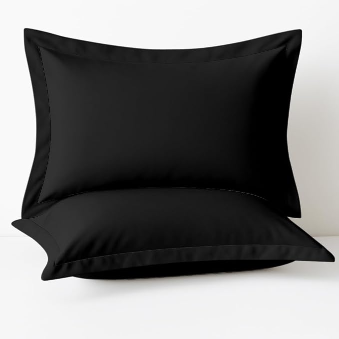 2 Pack Pillow Shams Standard Size 20x26 – 600 Thread Count 100% Organic Cotton Black Pillow Covers with 2 Inch Flange, Soft & Smooth Premium Quality Pillowcases Set of 2