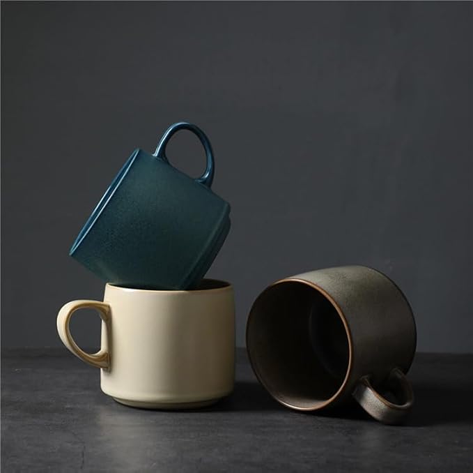 12oz Japanese Style Minimalistic Asian Rustic Reactive Glaze Ceramic Pottery Coffee Mug, Lead-Free Glaze earthen Tea Mug,Tea cup with handle, stoneware mugs, Microwave and Dishwasher Safe (Biege)