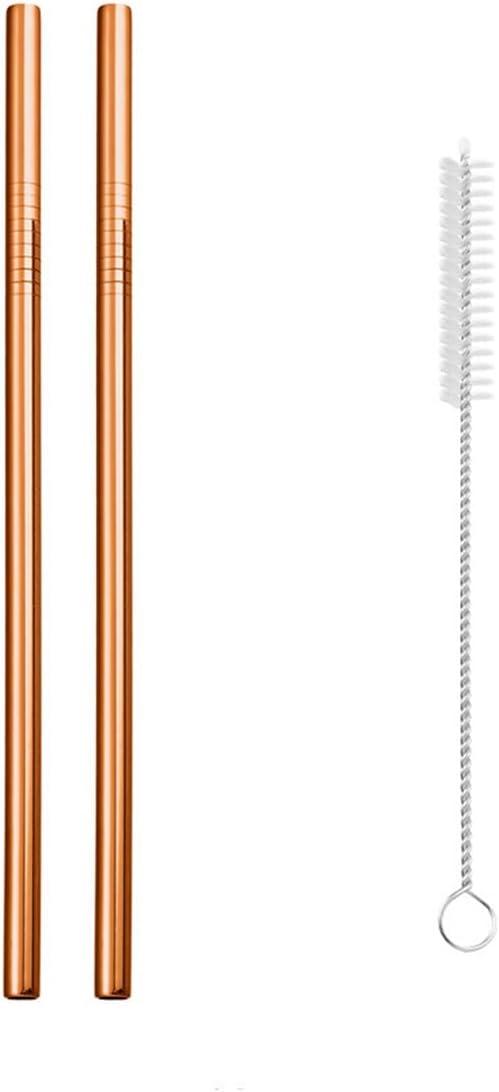 Reusable Metal Straws,10.5" Stainless Steel Straws,Easy to Use(2 PCS,Rose gold)