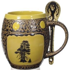 ALWAYS AZUL POTTERY Handmade Ceramic Coffee Mug - Tree #2 Design on Ash & Yellow - Stylish & Unique Artistic Drinkware - Polished Clay Cup, For Coffee & Tea
