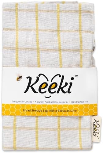 Keeki Reusable Beeswax Lined Bread Bag Bundle – 2-Pack Set Includes Standard Yellow Bag & Extra Long Blue Baguette Bag – Food Storage for Sourdough, Boules & Long Loaves