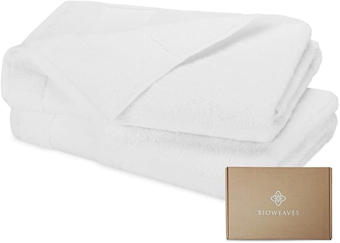BIOWEAVES 100% Organic Cotton Bath Sheet Set of 2 | Soft Oversized Bath Towels | 700 GSM Premium Bath Towel Sheet Set GOTS Certified - White