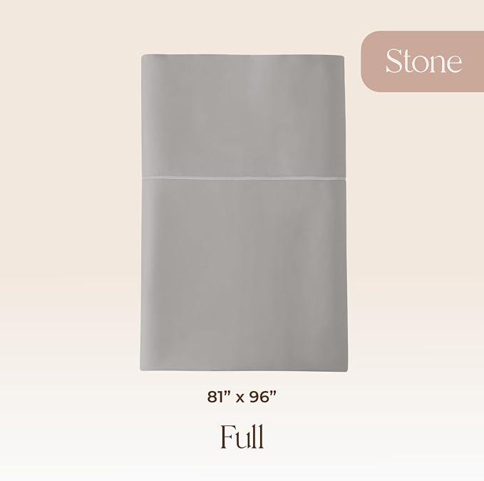 Certified Organic Full Flat Sheet Only - 100% Organic Cotton Top Sheet with Luxurious Soft and Breathable 300 Thread Count Sateen Weave Finish - GOTS & Fairtrade Certified (Stone, Full)