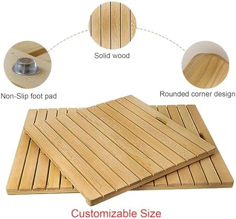 Teak Shower Mat Foldable Luxury Wooden Non-Slip Wood Bath Mat for Bathroom Bathtub Indoor Outdoor,Wooden Non Slip Shower Mat for Bathroom and Spa Waterproof Floor Mat for Bathtub Pool Indoor