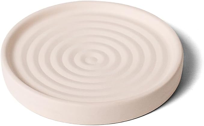 Home Bathroom Kitchen Use Diatomite Round Tray Ceramic Fast Dry Soap Holder (Beige)