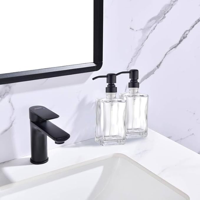 Glass Soap Dispenser Set, Matte Black Stainless Steel Pump & Clear Square Glass Soap Dispenser Bottle, 2 X 13.5oz Refillable Liquid Hand Soap Jar for Kitchen & Bathroom