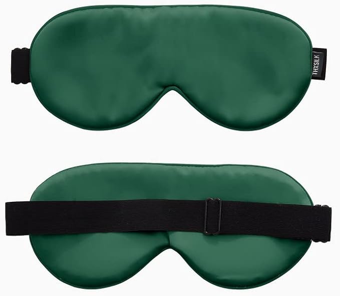 THXSILK Sleep Mask 100% 19 Momme Pure Mulberry Silk Super Smooth Cooling Sleep Eye Mask Blackout for Women/Man/Kids Eye Cover with Wide Head Strap Good Night Sleep Comfortable Travel Nap Emerald Green