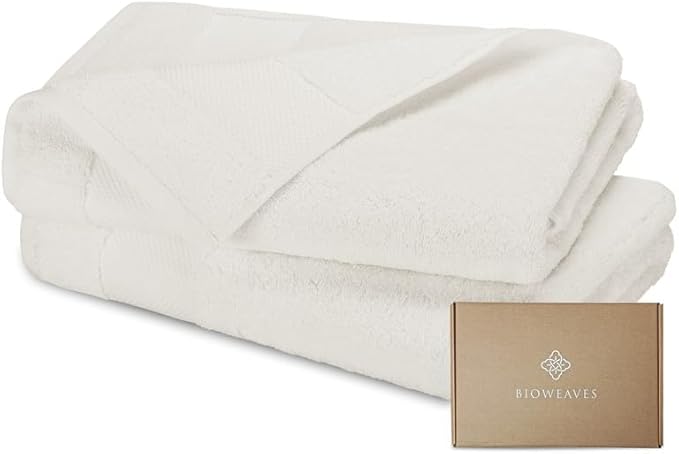 BIOWEAVES 100% Organic Cotton Bath Sheet Set of 2 | Soft Oversized Bath Towels | 700 GSM Premium Bath Towel Sheet Set GOTS Certified - Ivory