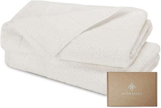 BIOWEAVES 100% Organic Cotton Bath Sheet Set of 2 | Soft Oversized Bath Towels | 700 GSM Premium Bath Towel Sheet Set GOTS Certified - Ivory
